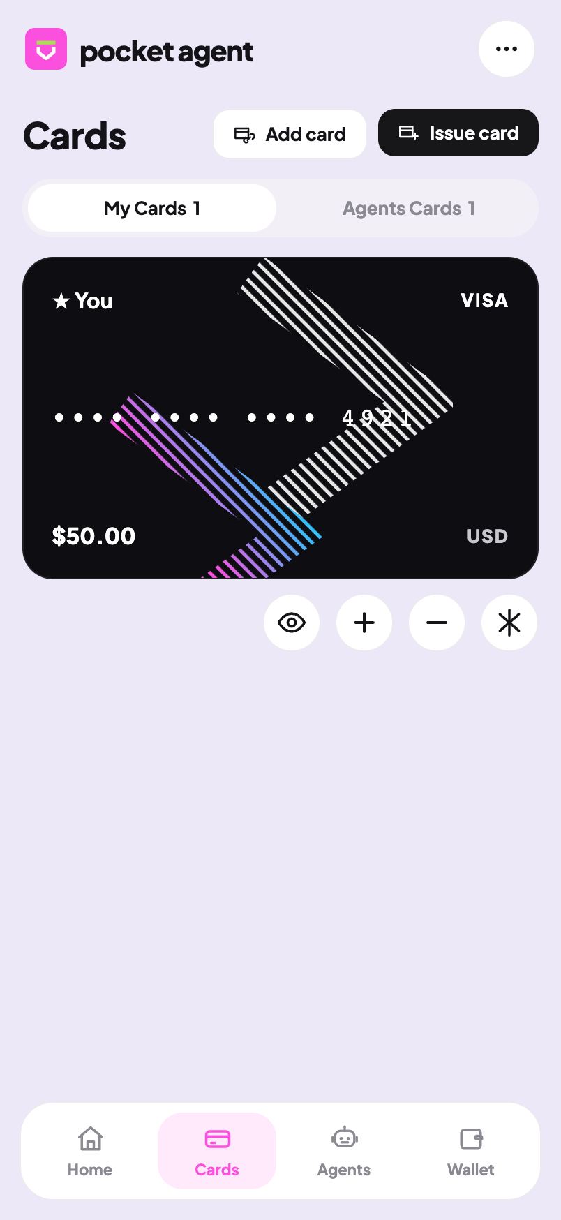 An agent's virtual Visa card in the app