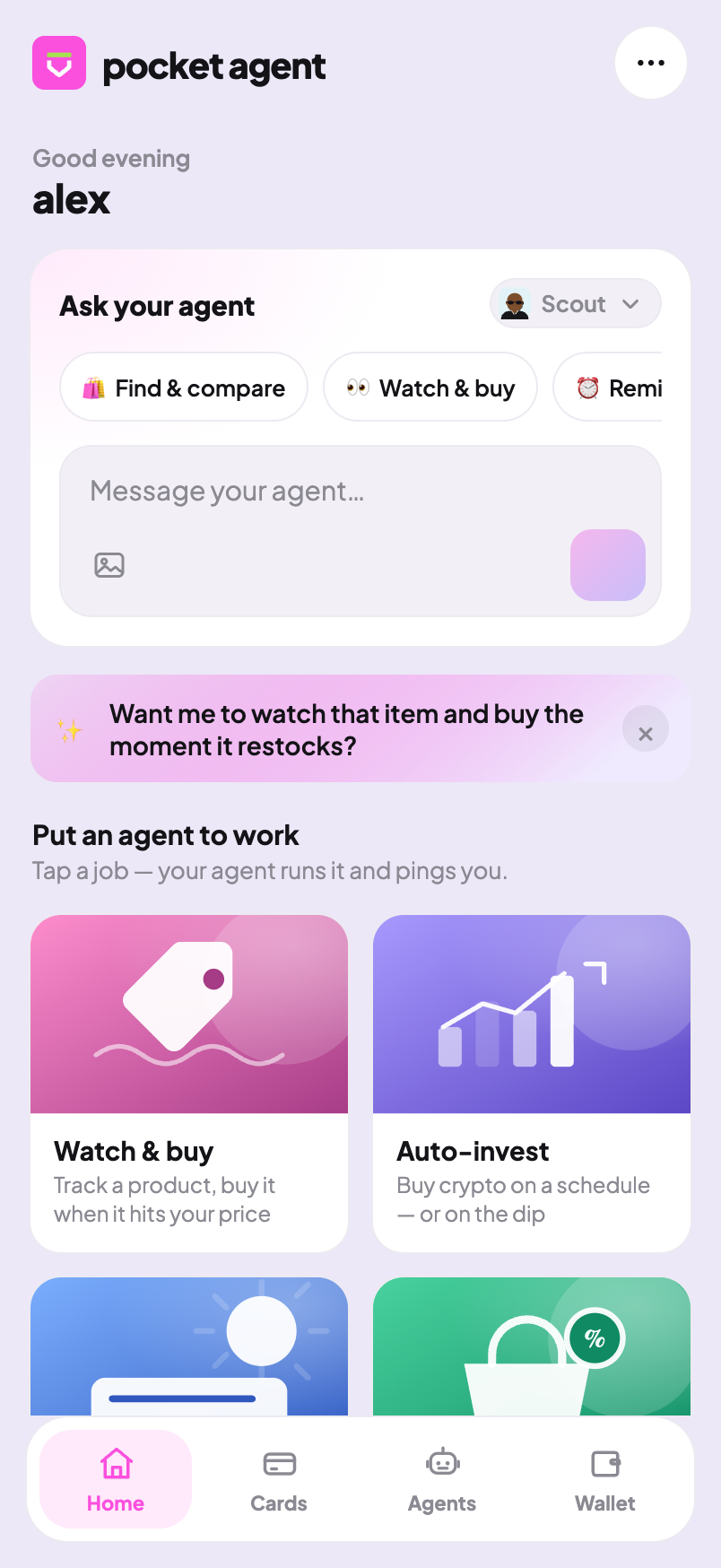 The pocket agent home screen